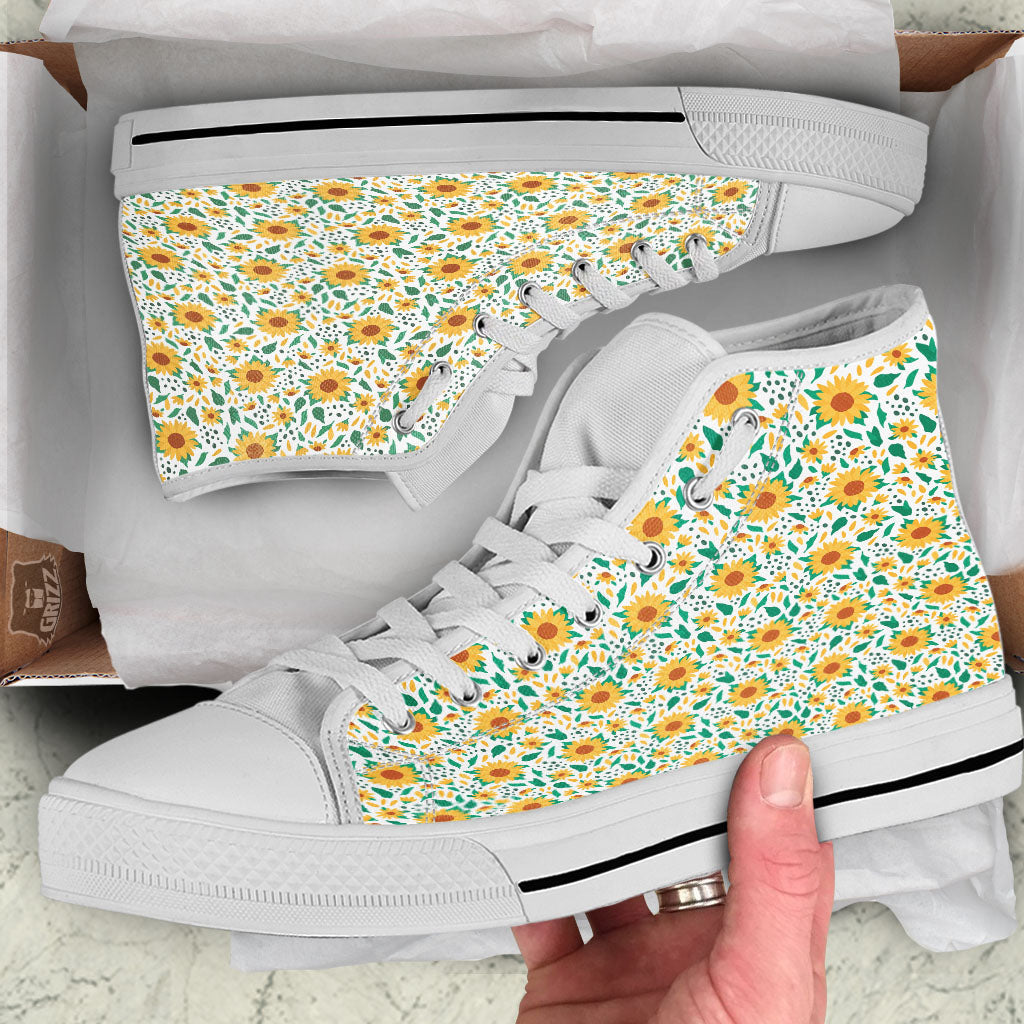 Sunflower Blooming Print Pattern White High Top Shoes-grizzshop