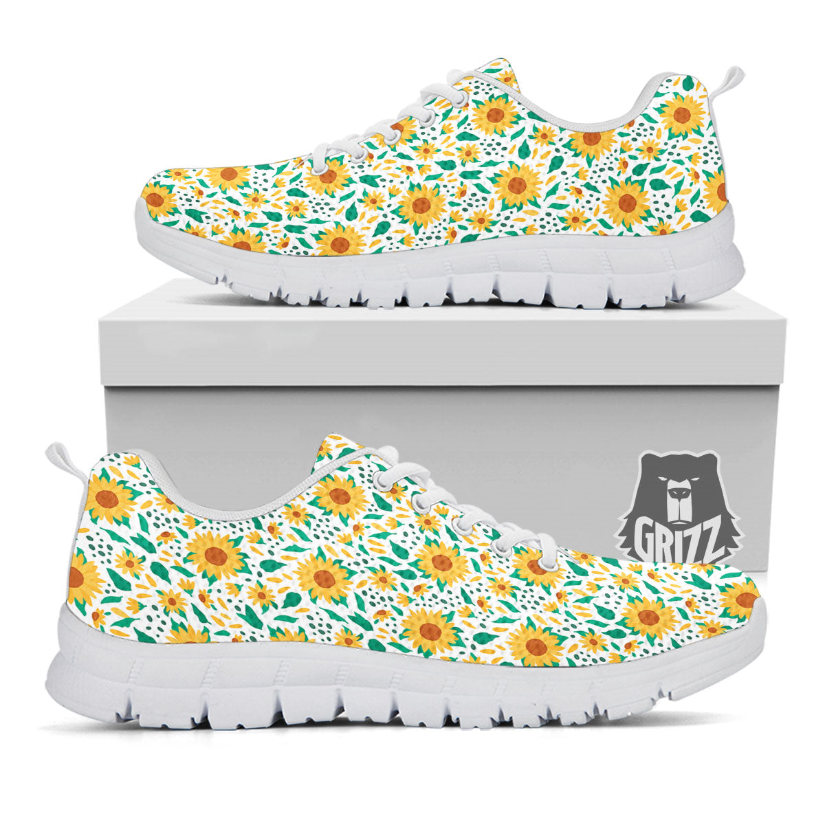 Sunflower Blooming Print Pattern White Sneaker-grizzshop
