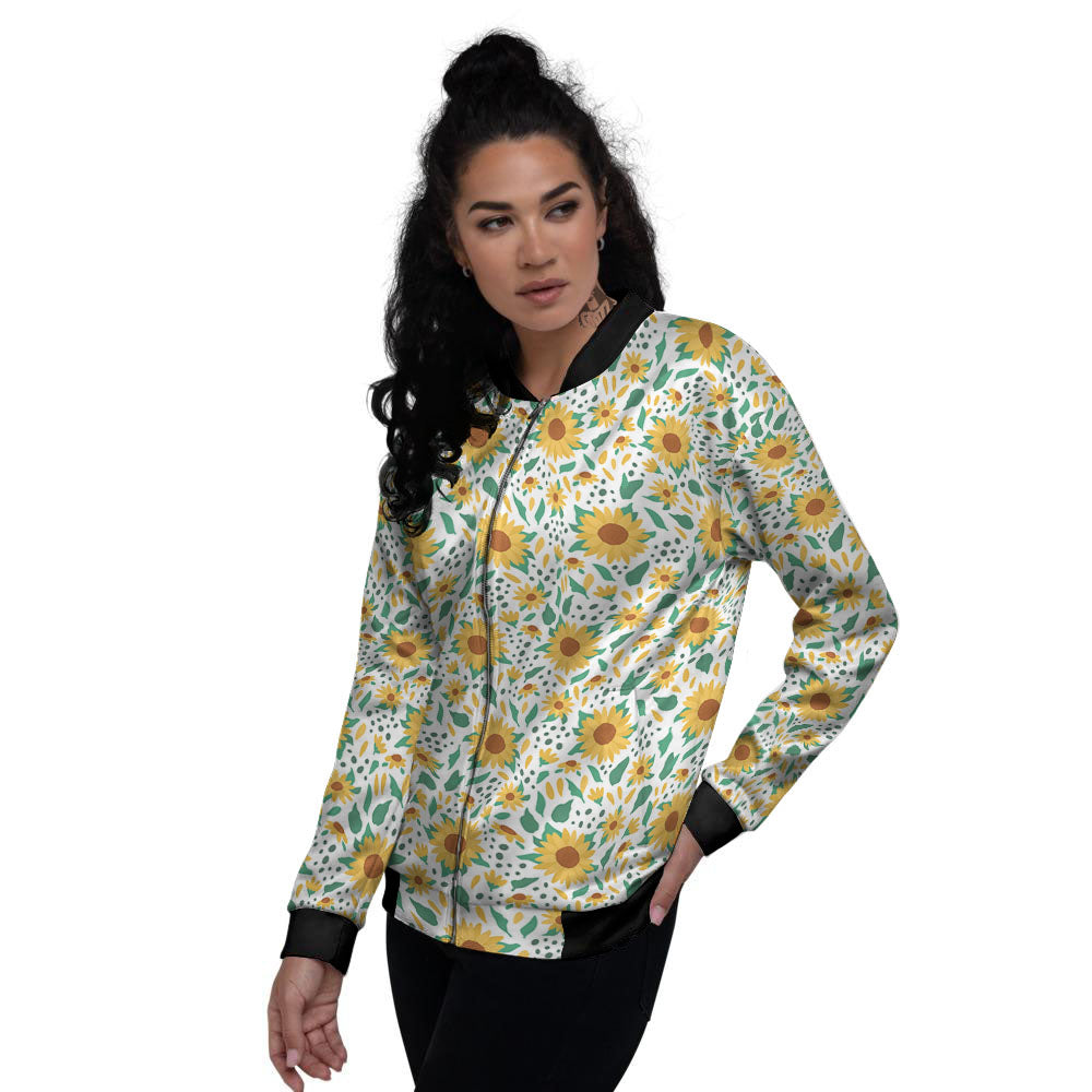 Sunflower Blooming Print Pattern Women's Bomber Jacket-grizzshop