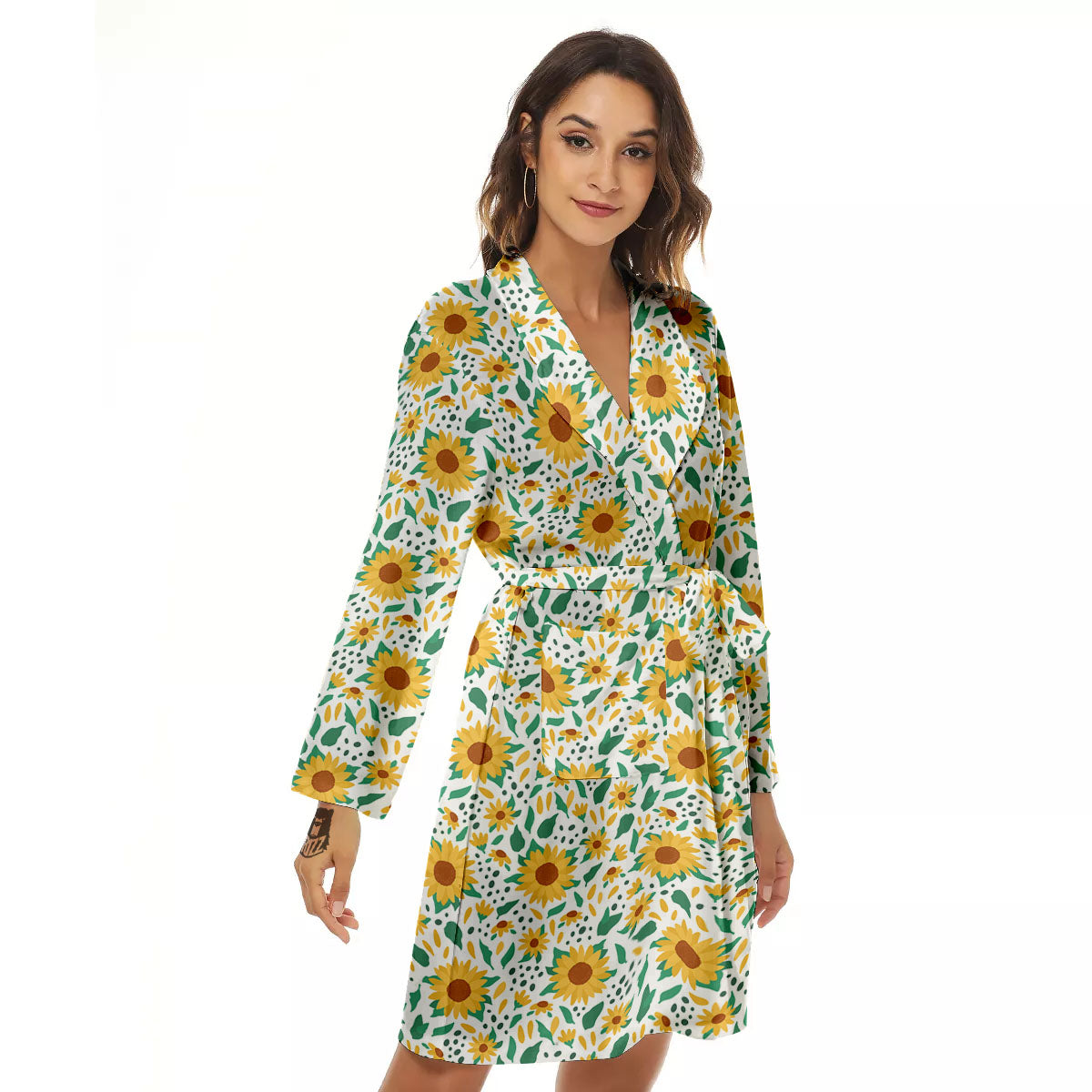 Sunflower Blooming Print Pattern Women's Robe-grizzshop