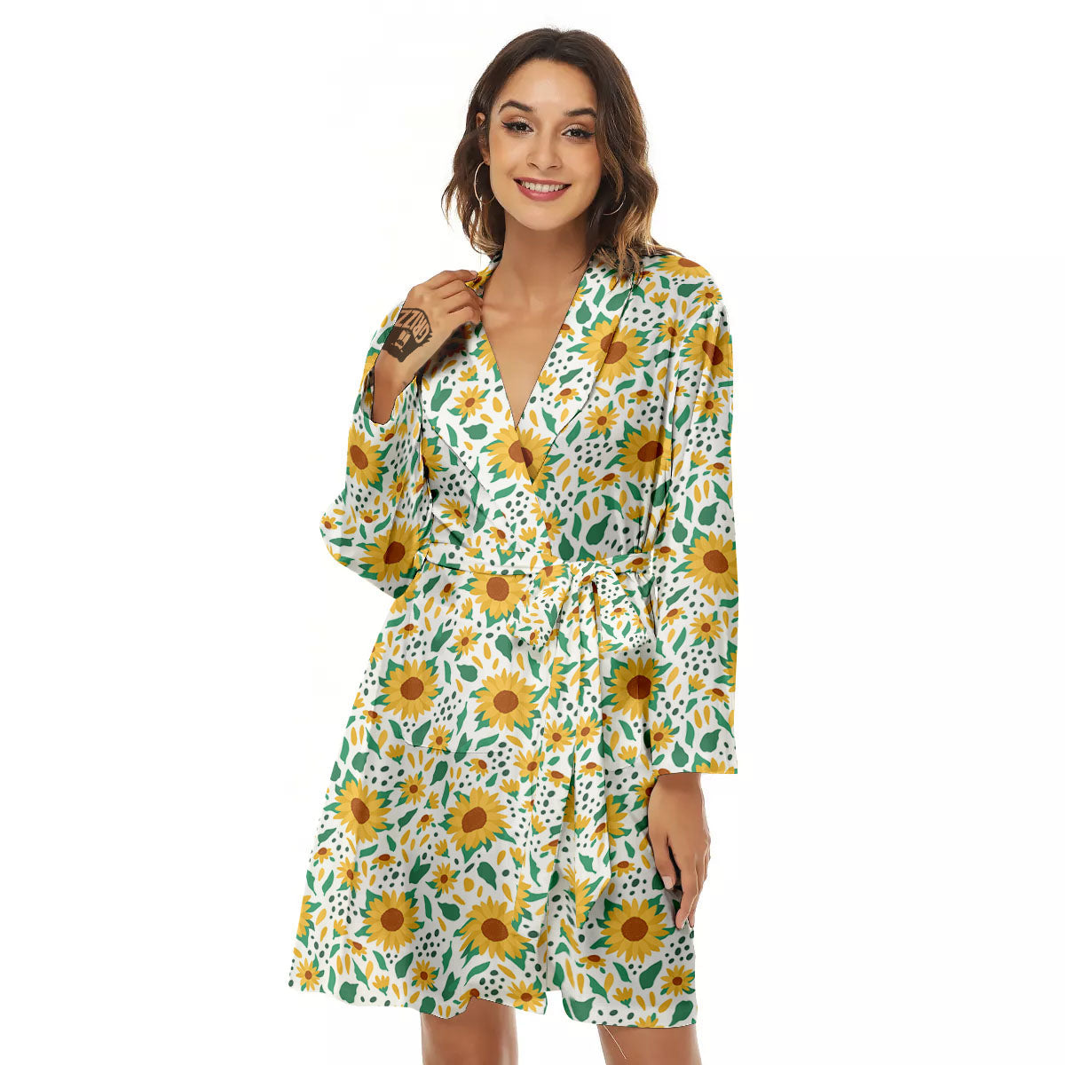 Sunflower Blooming Print Pattern Women's Robe-grizzshop