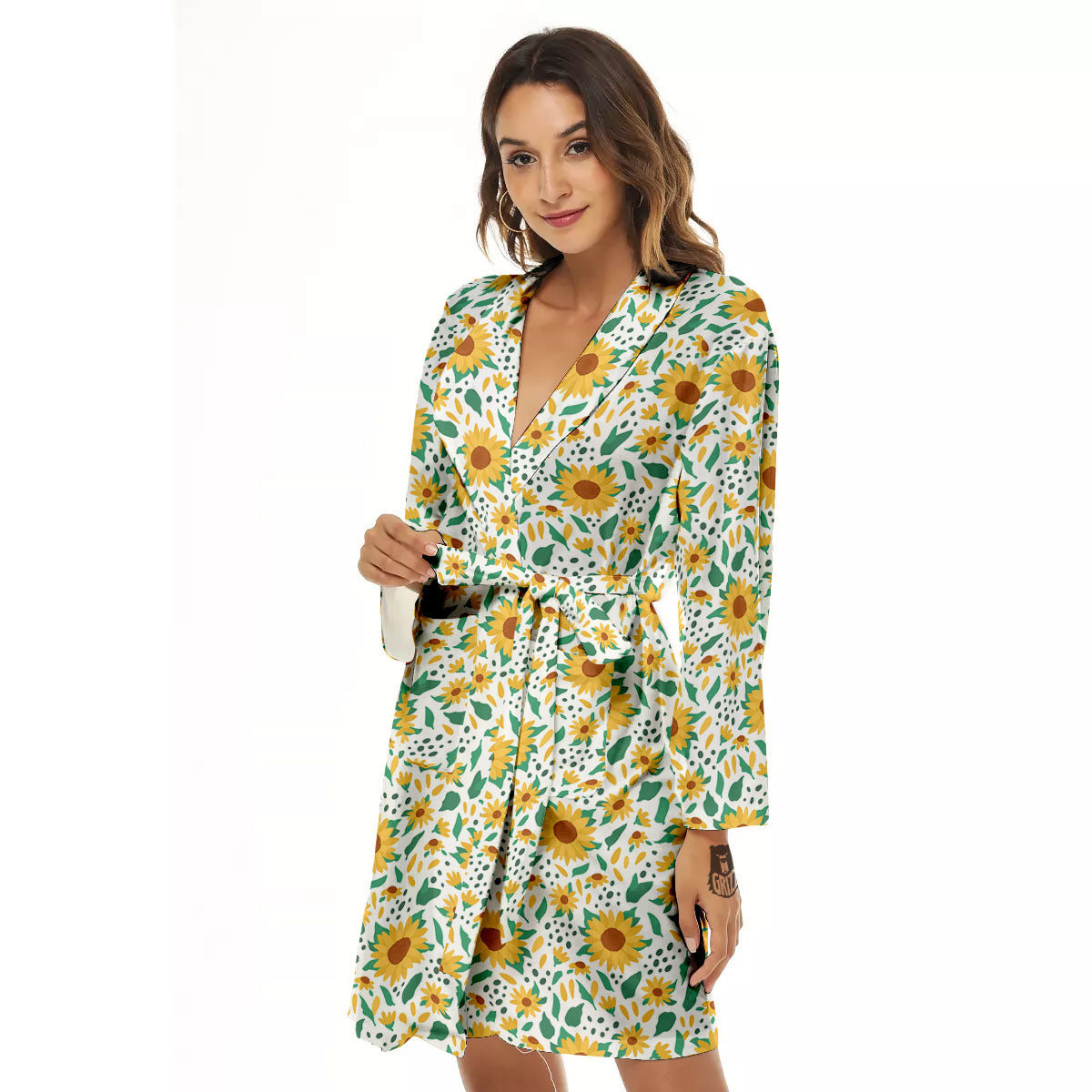 Sunflower Blooming Print Pattern Women's Robe-grizzshop