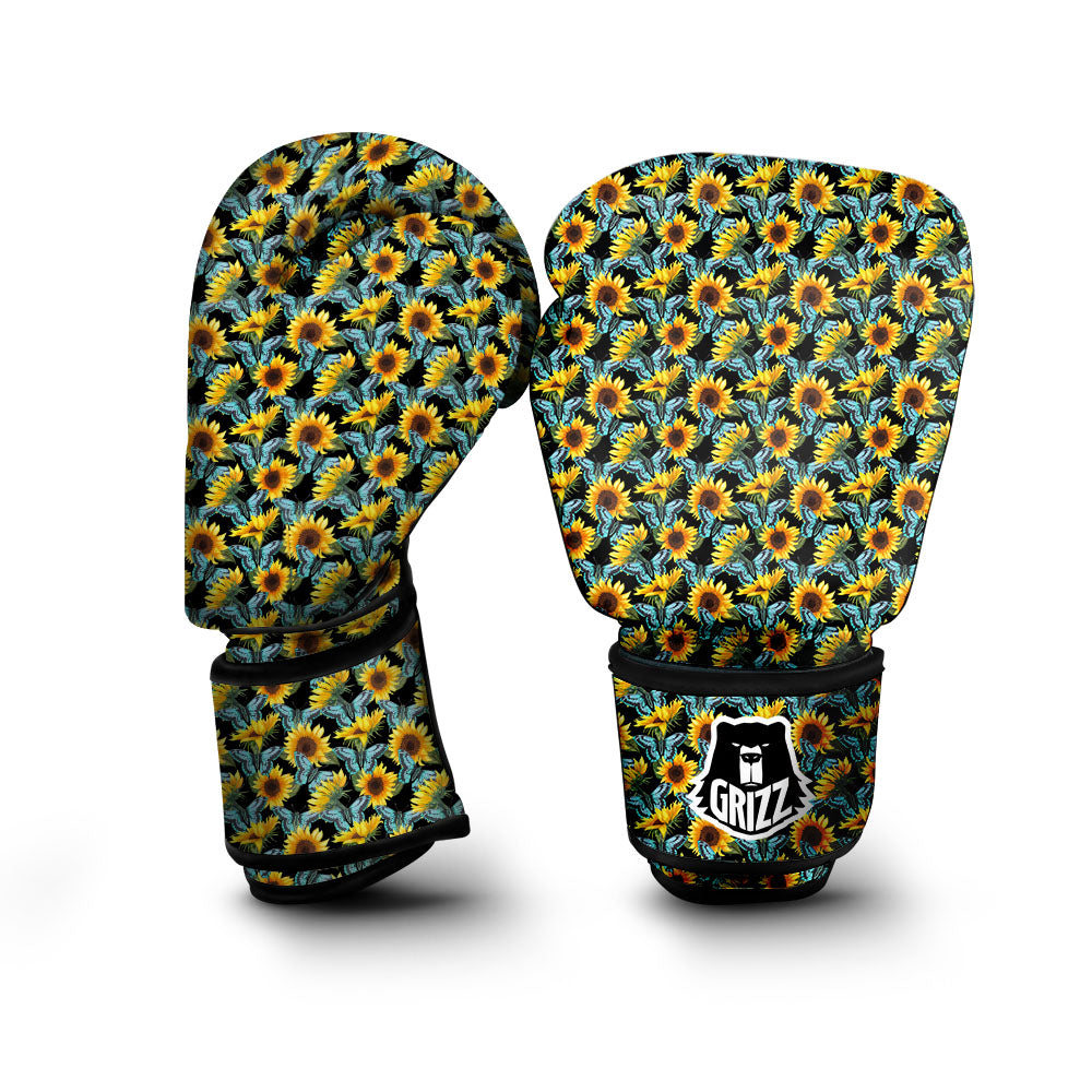 Sunflower Blue Butterfly Print Pattern Boxing Gloves-grizzshop