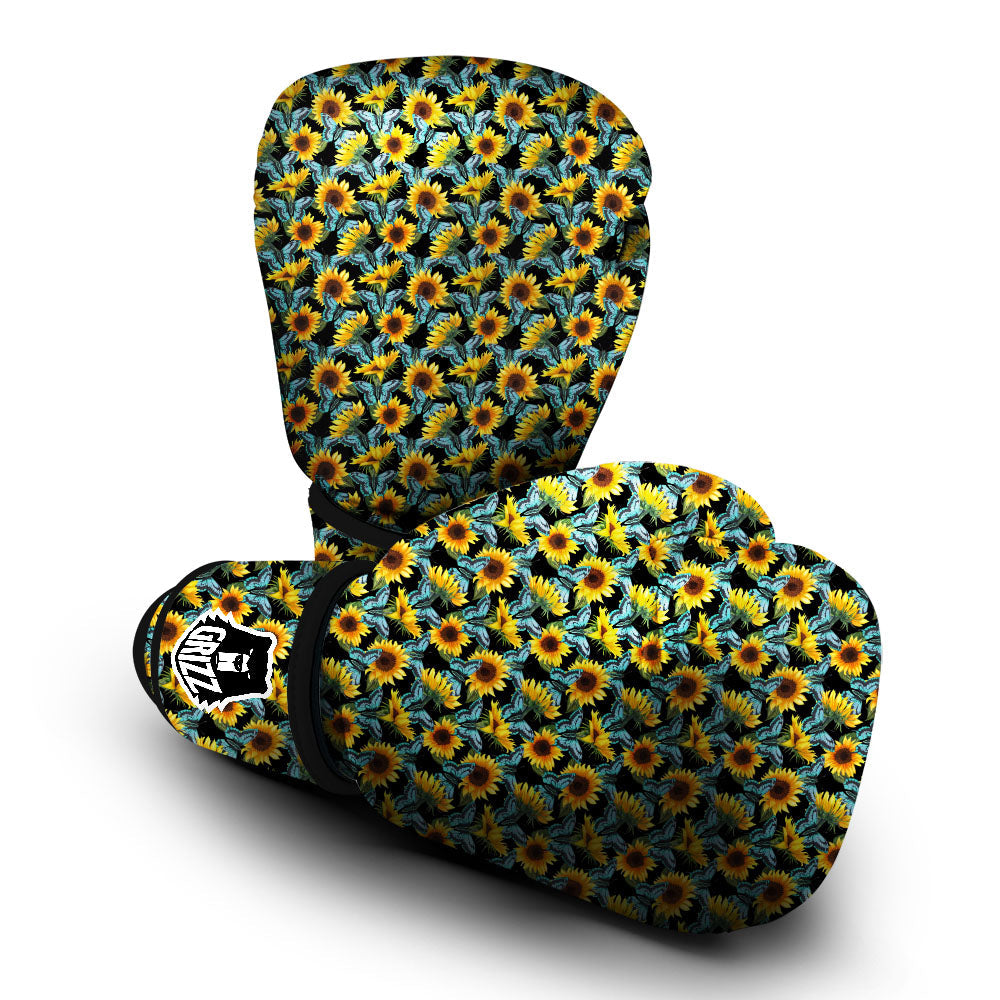 Sunflower Blue Butterfly Print Pattern Boxing Gloves-grizzshop