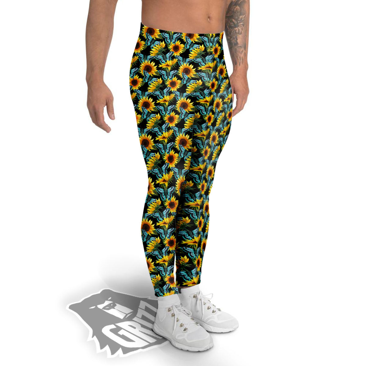 Sunflower Blue Butterfly Print Pattern Men's Leggings-grizzshop