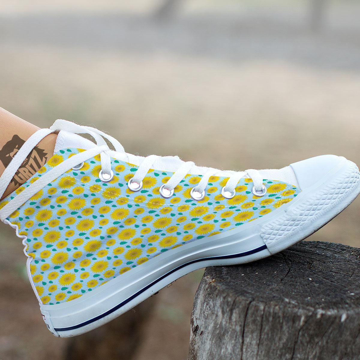 Sunflower Blue Cute Print Pattern White High Top Shoes-grizzshop