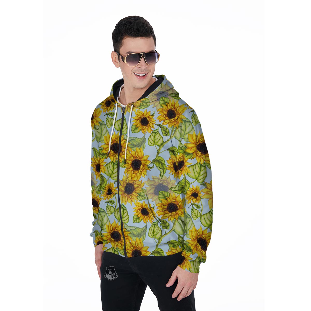 Sunflower Blue Men's Zip Up Hoodie-grizzshop