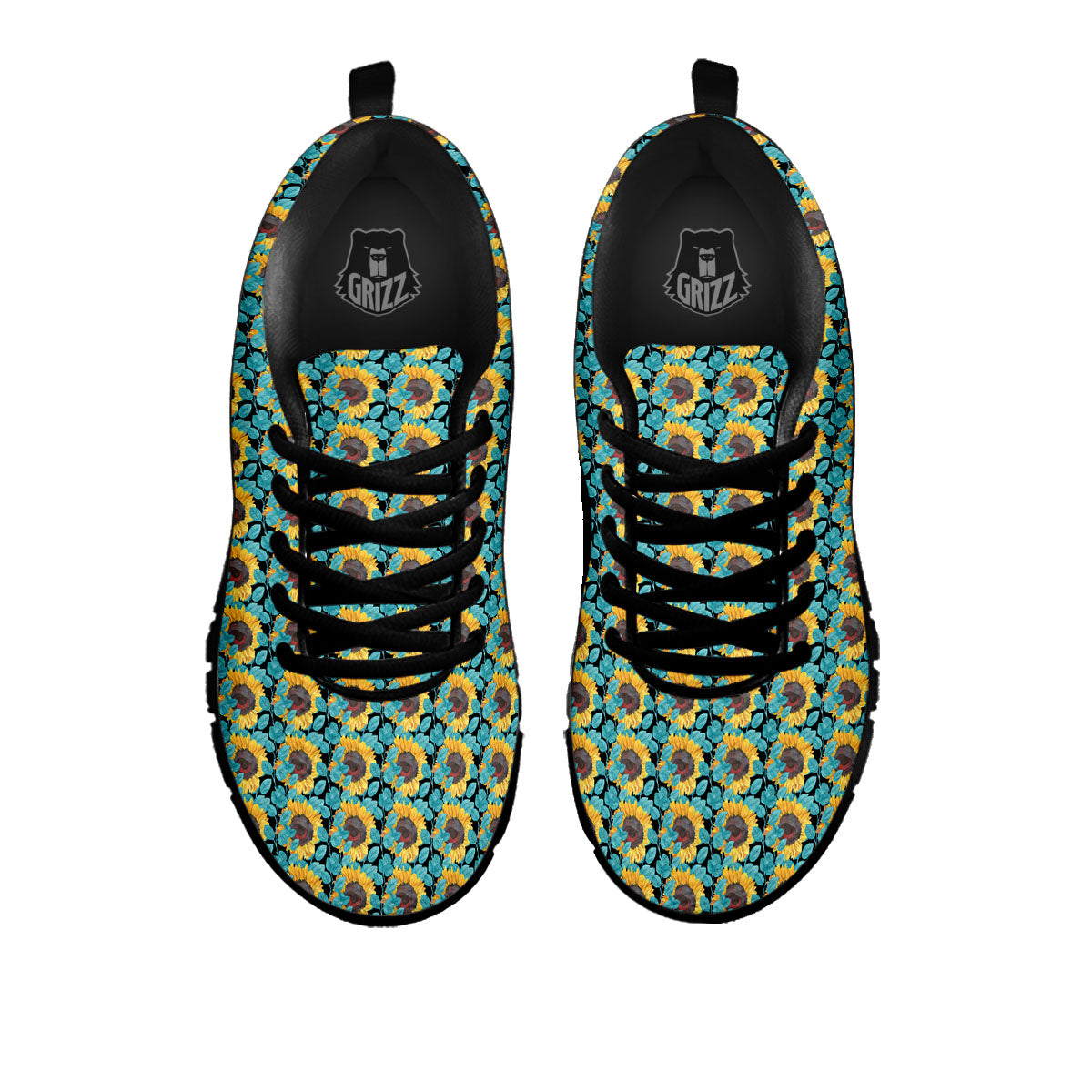 Sunflower Blue Print Pattern Black Sneaker-grizzshop