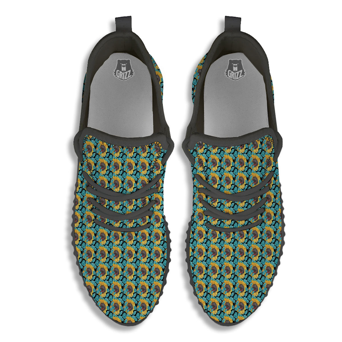 Sunflower Blue Print Pattern Black Walking Shoes-grizzshop