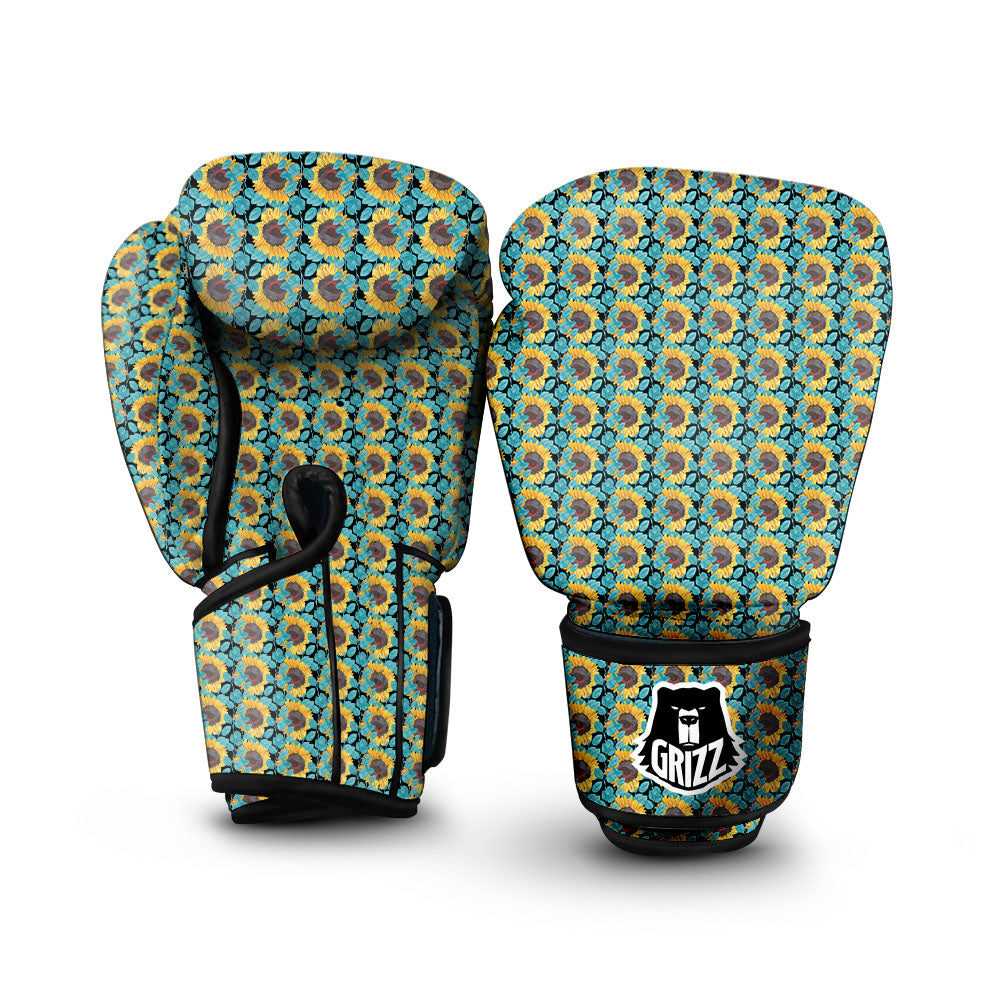 Sunflower Blue Print Pattern Boxing Gloves-grizzshop