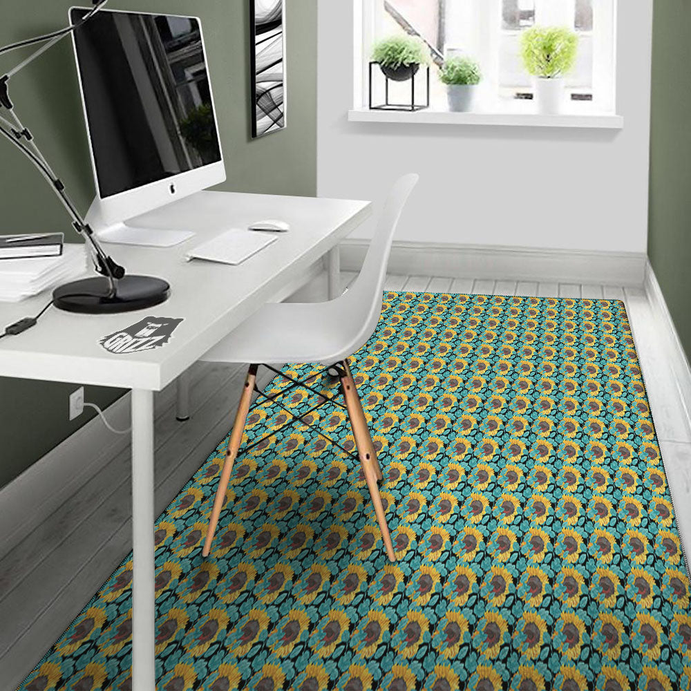 Sunflower Blue Print Pattern Floor Mat-grizzshop