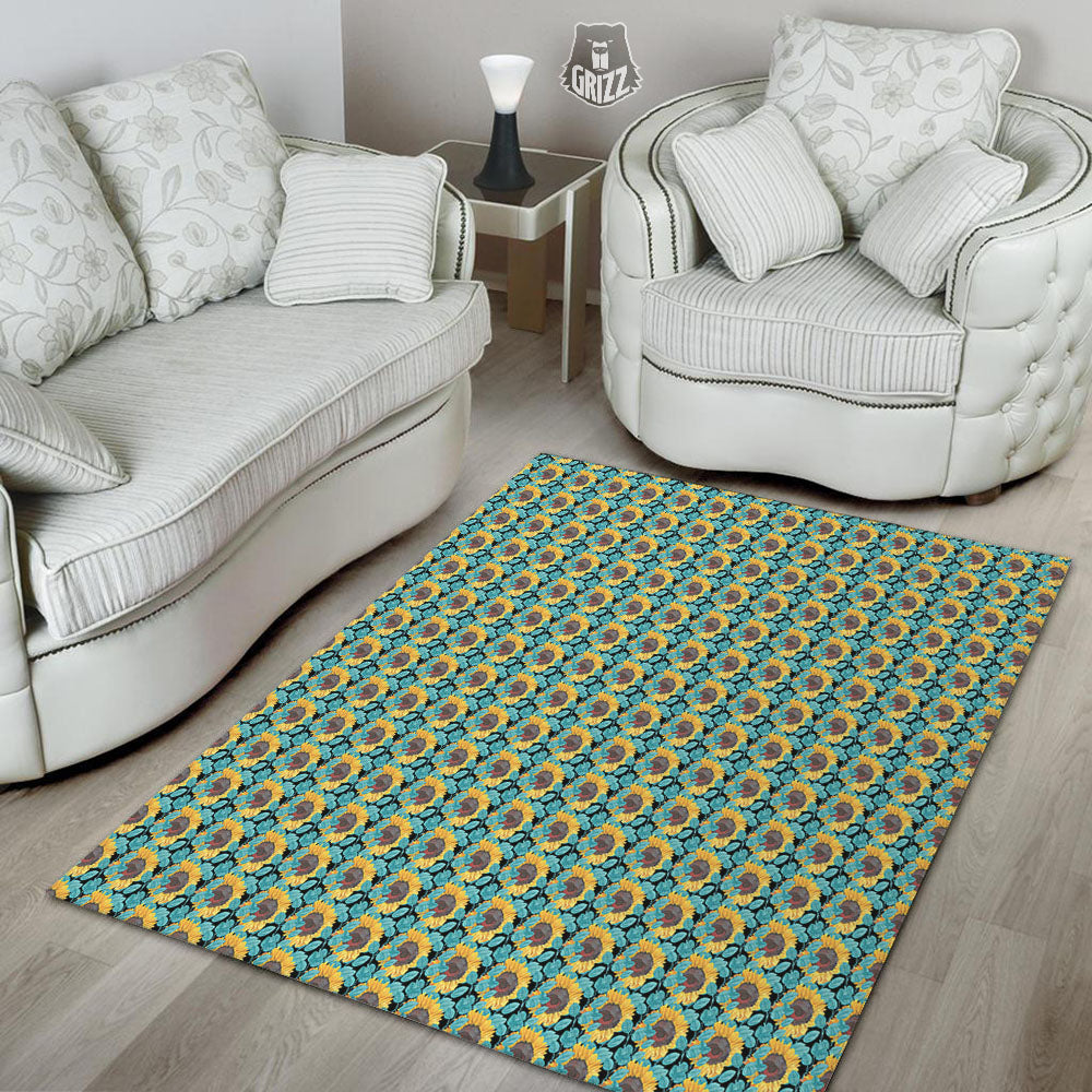 Sunflower Blue Print Pattern Floor Mat-grizzshop