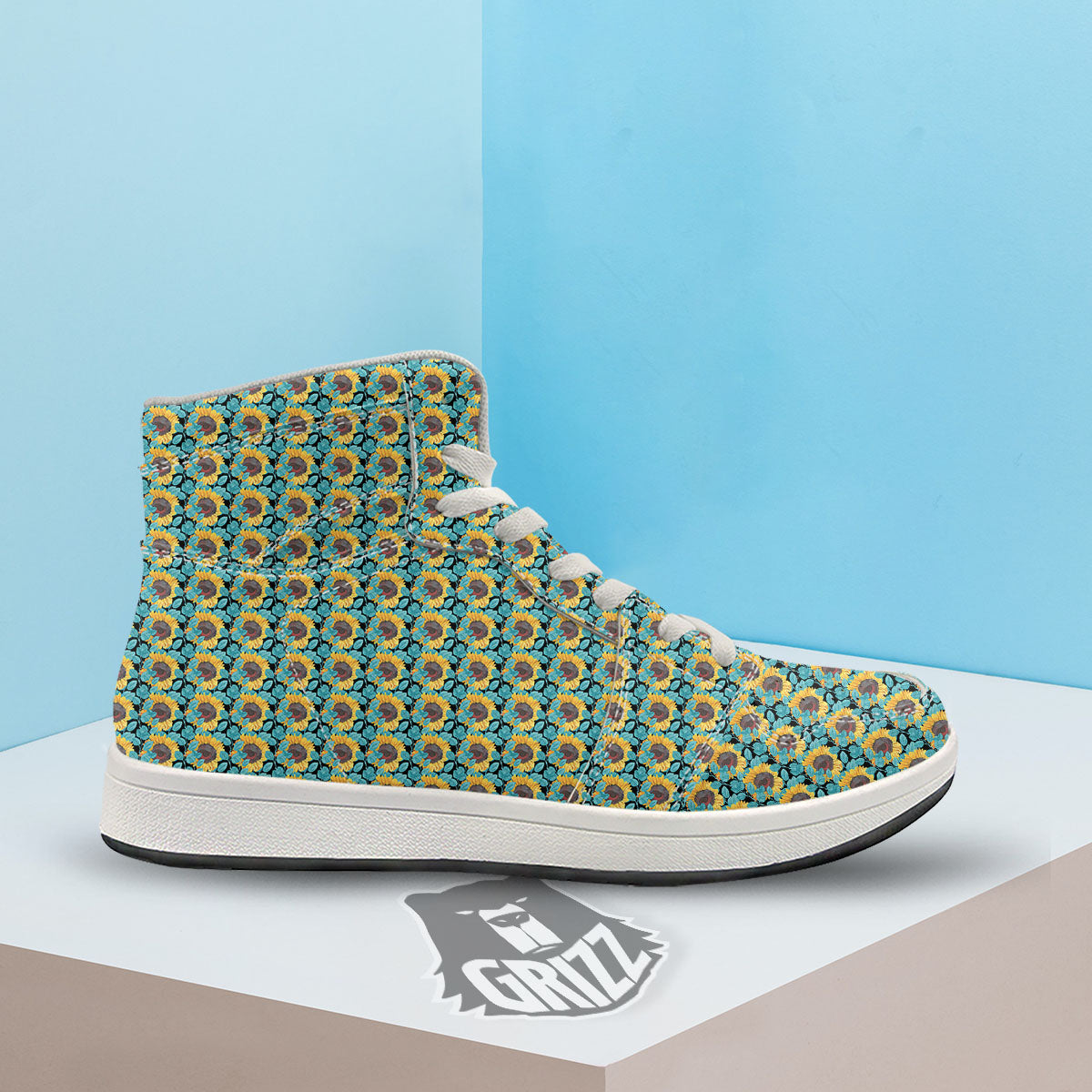 Sunflower Blue Print Pattern High Top Sneakers-grizzshop