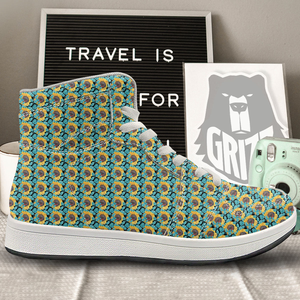 Sunflower Blue Print Pattern High Top Sneakers-grizzshop