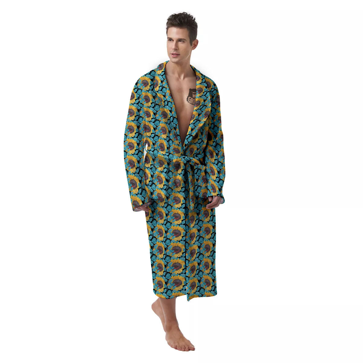 Sunflower Blue Print Pattern Men's Robe-grizzshop