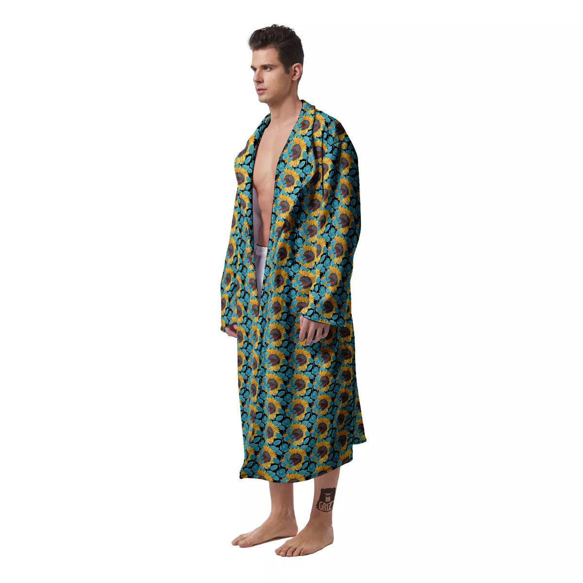 Sunflower Blue Print Pattern Men's Robe-grizzshop