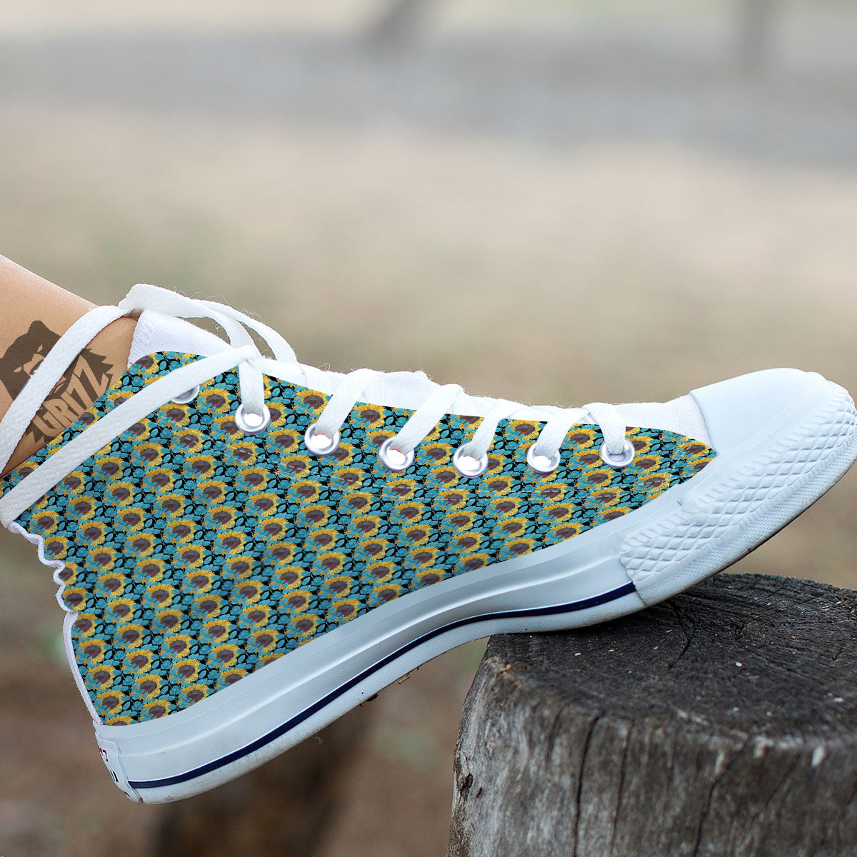 Sunflower Blue Print Pattern White High Top Shoes-grizzshop