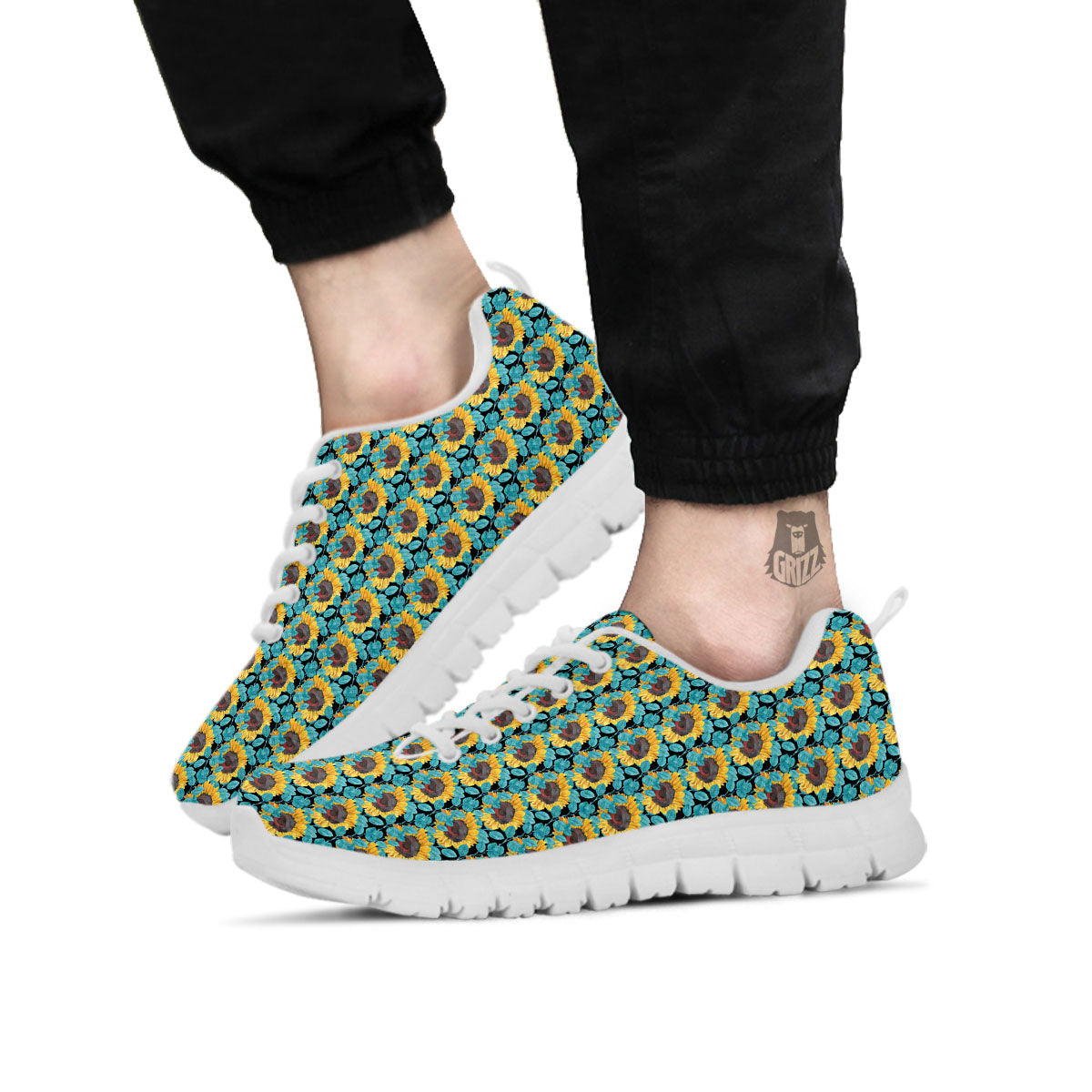 Sunflower Blue Print Pattern White Sneaker-grizzshop