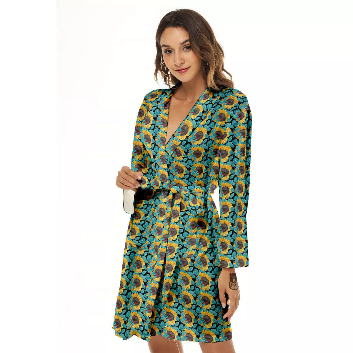 Sunflower Blue Print Pattern Women's Robe-grizzshop