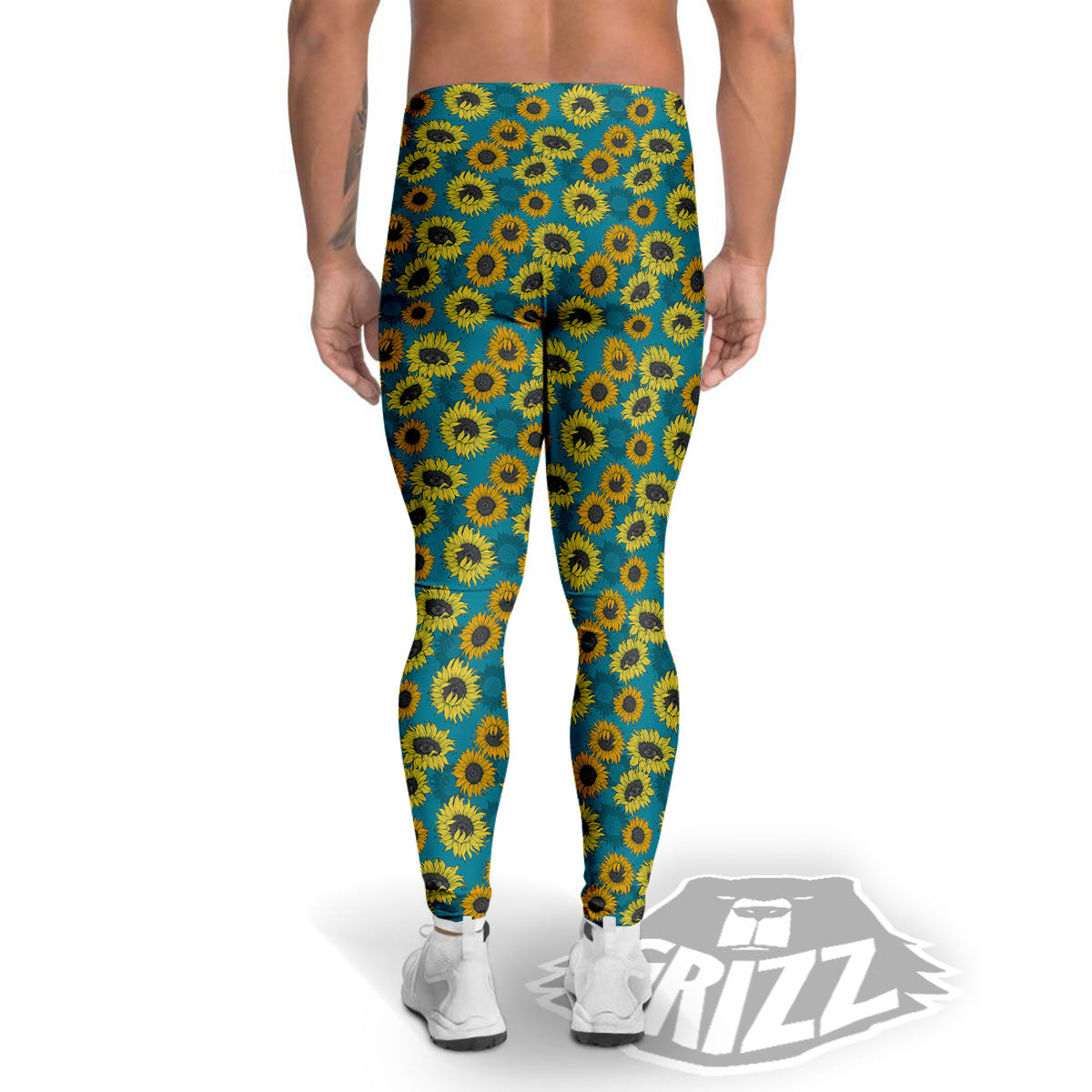 Sunflower Blue Vintage Print Pattern Men's Leggings-grizzshop