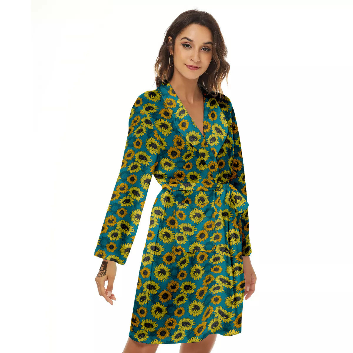 Sunflower Blue Vintage Print Pattern Women's Robe-grizzshop