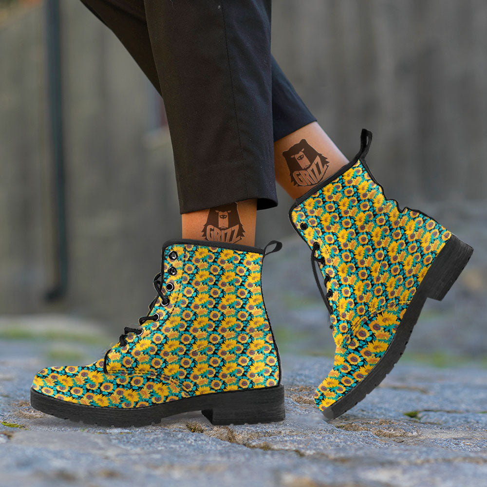 Sunflower Bright Print Pattern Leather Boots-grizzshop