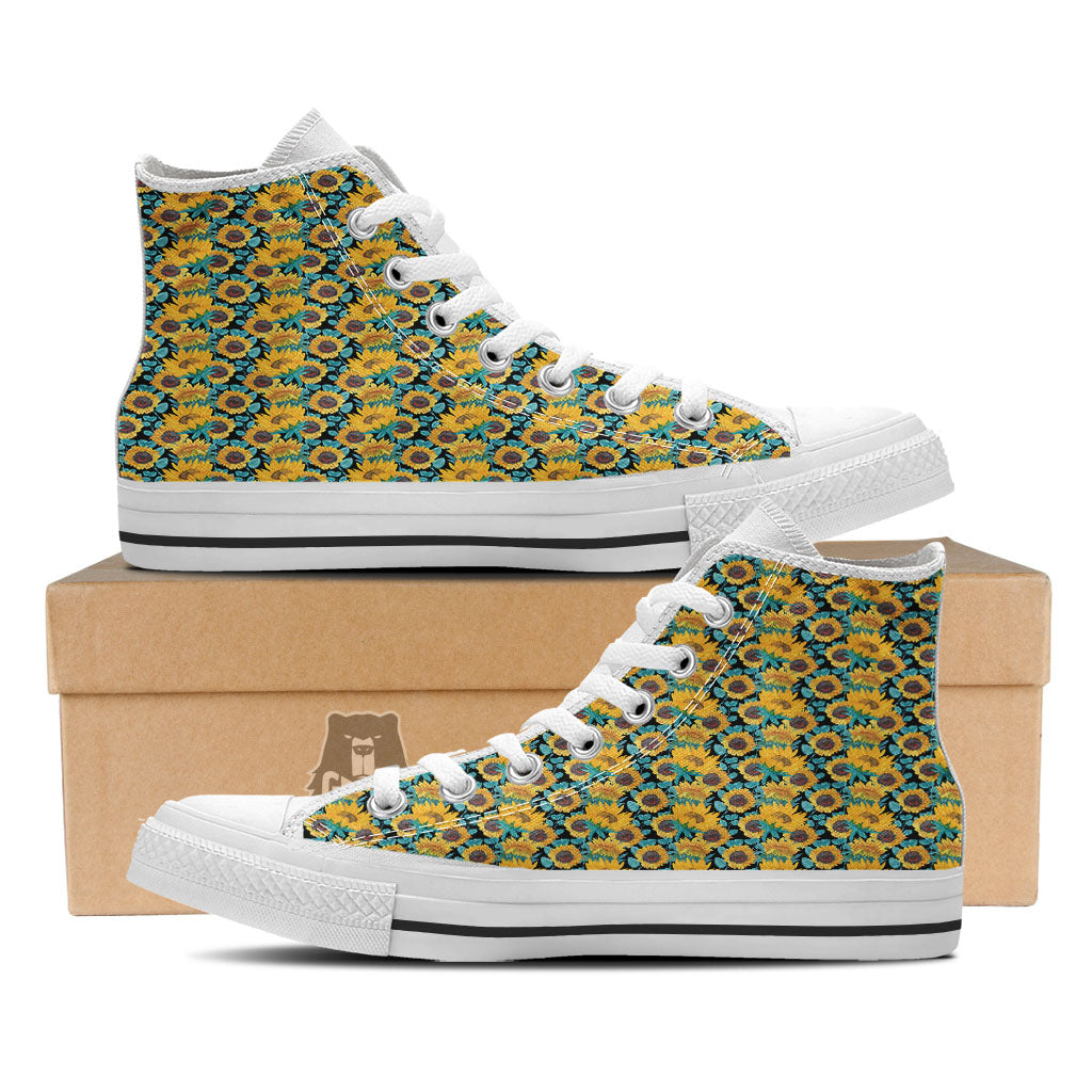 Sunflower Bright Print Pattern White High Top Shoes-grizzshop