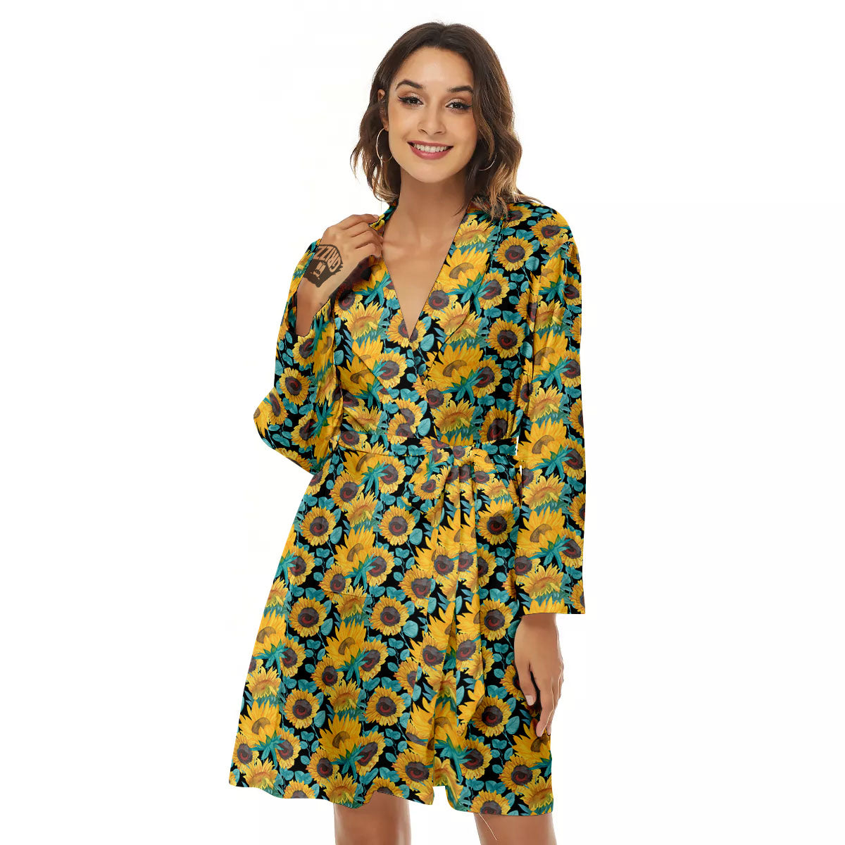 Sunflower Bright Print Pattern Women's Robe-grizzshop