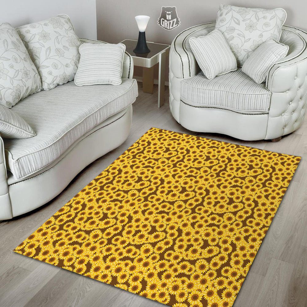 Sunflower Brown Print Pattern Floor Mat-grizzshop