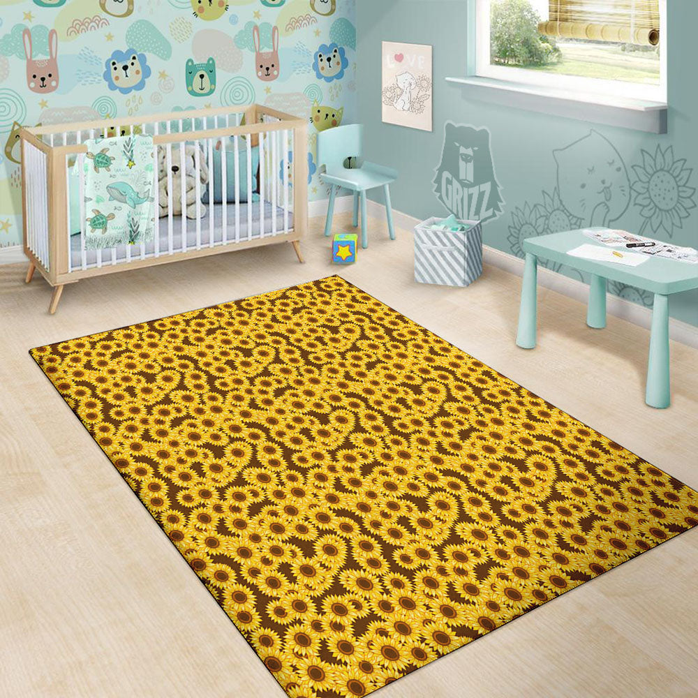 Sunflower Brown Print Pattern Floor Mat-grizzshop