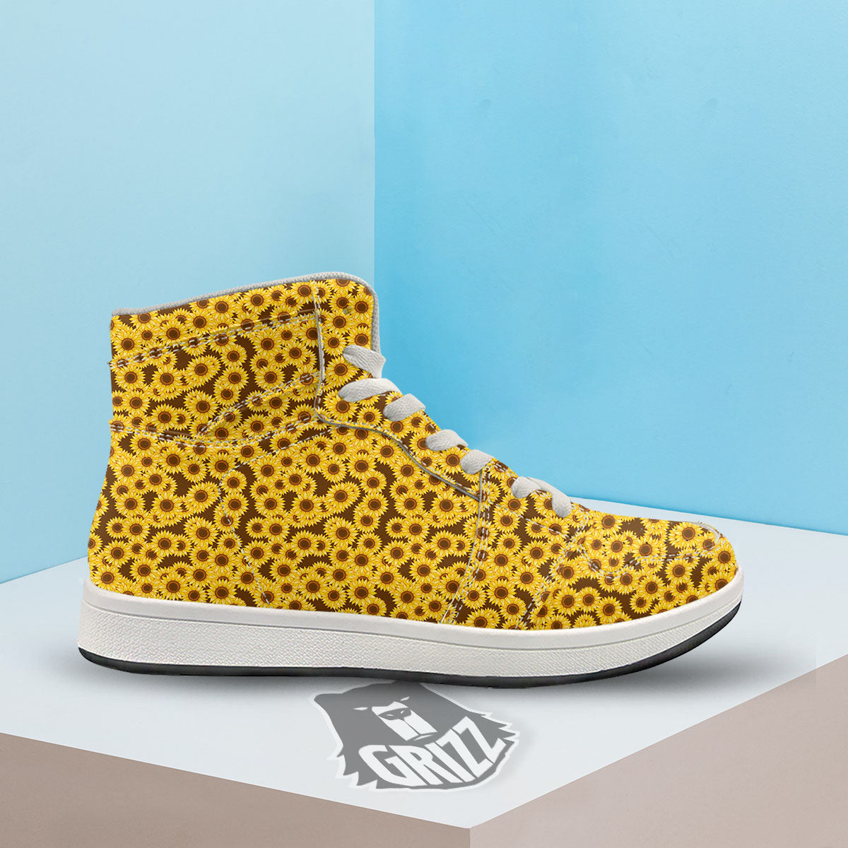 Sunflower Brown Print Pattern High Top Sneakers-grizzshop