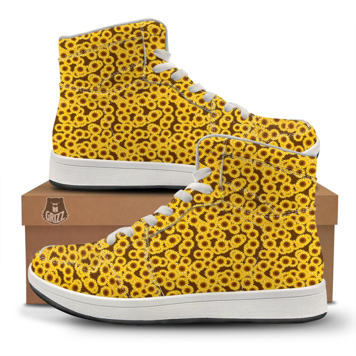 Sunflower Brown Print Pattern High Top Sneakers-grizzshop