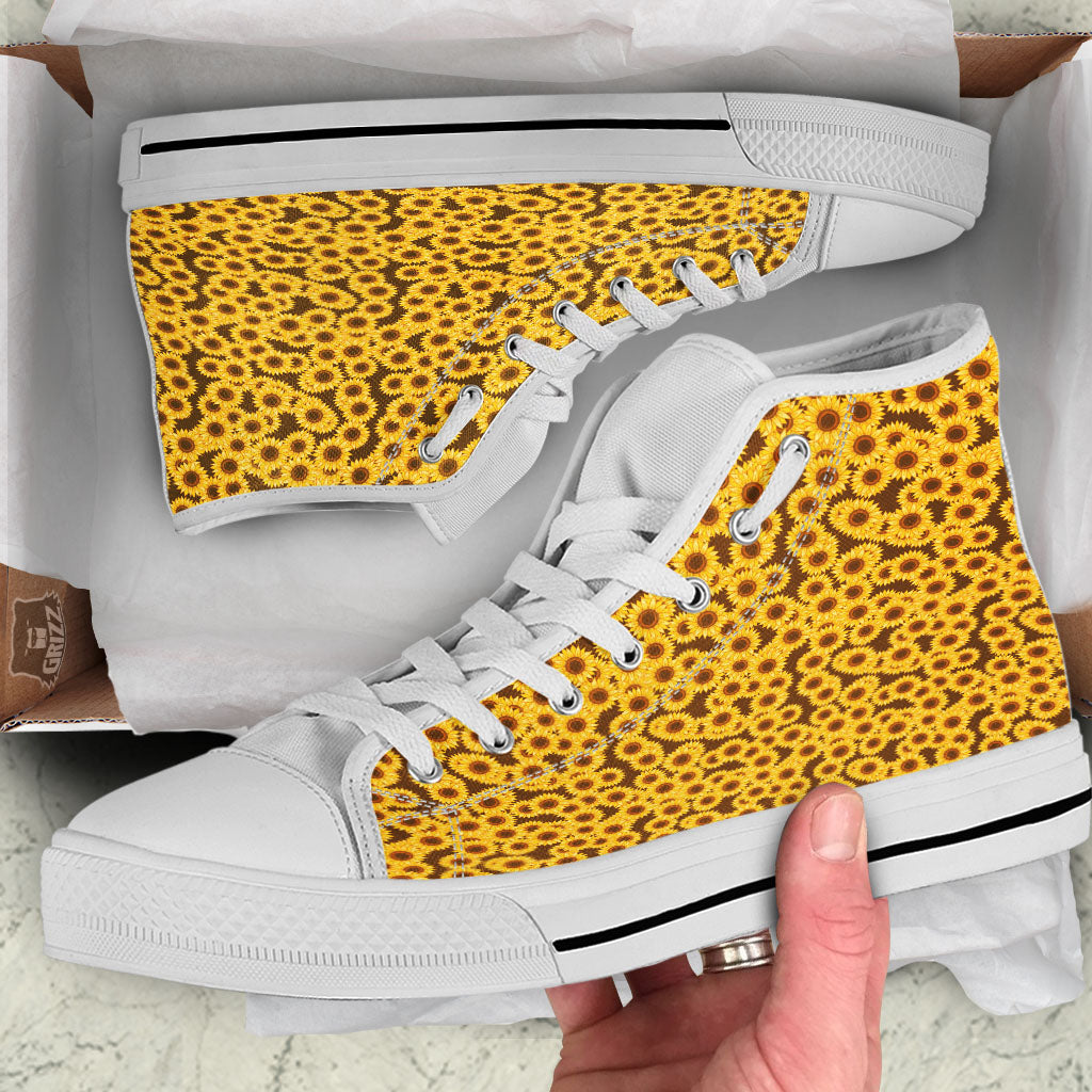 Sunflower Brown Print Pattern White High Top Shoes-grizzshop