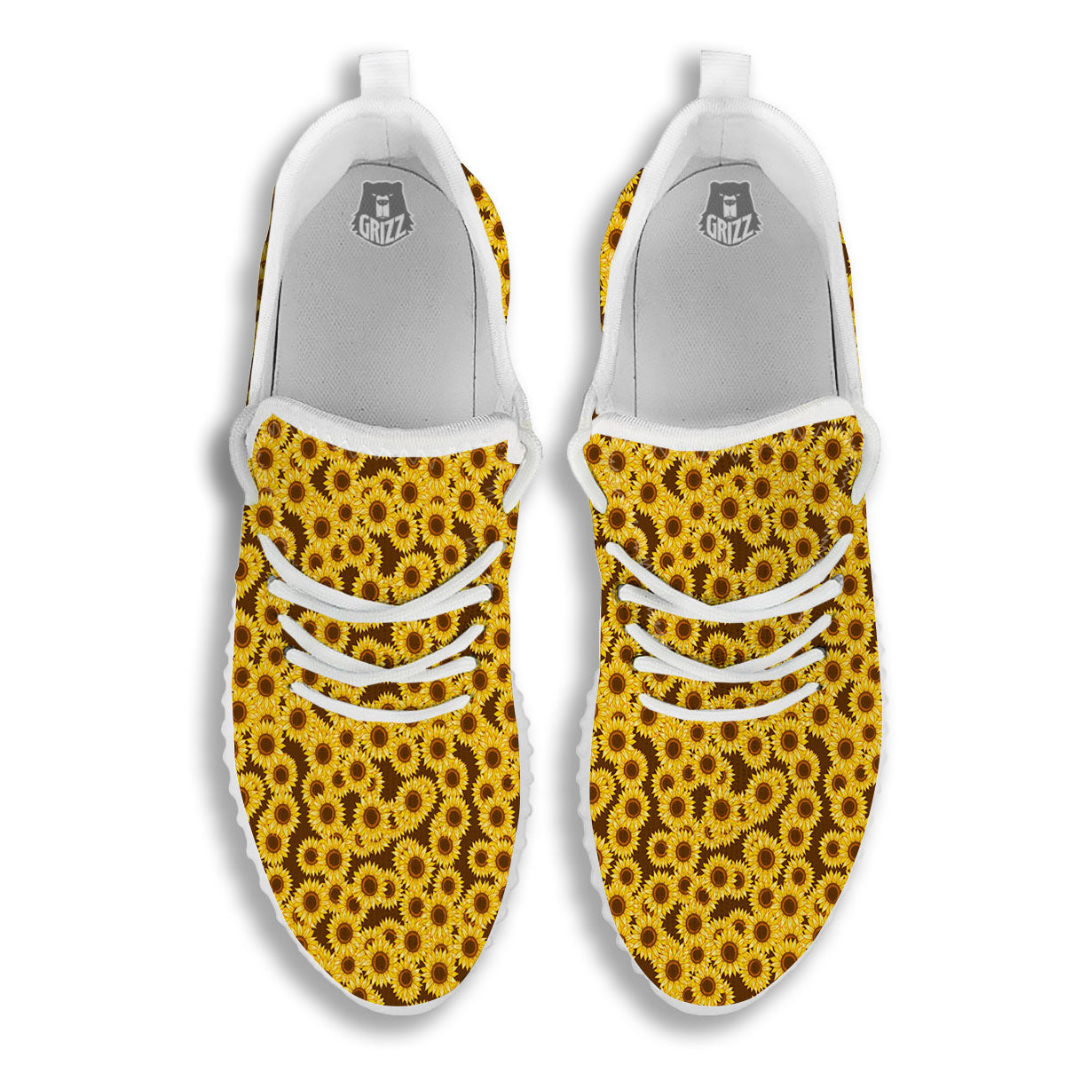 Sunflower Brown Print Pattern White Walking Shoes-grizzshop