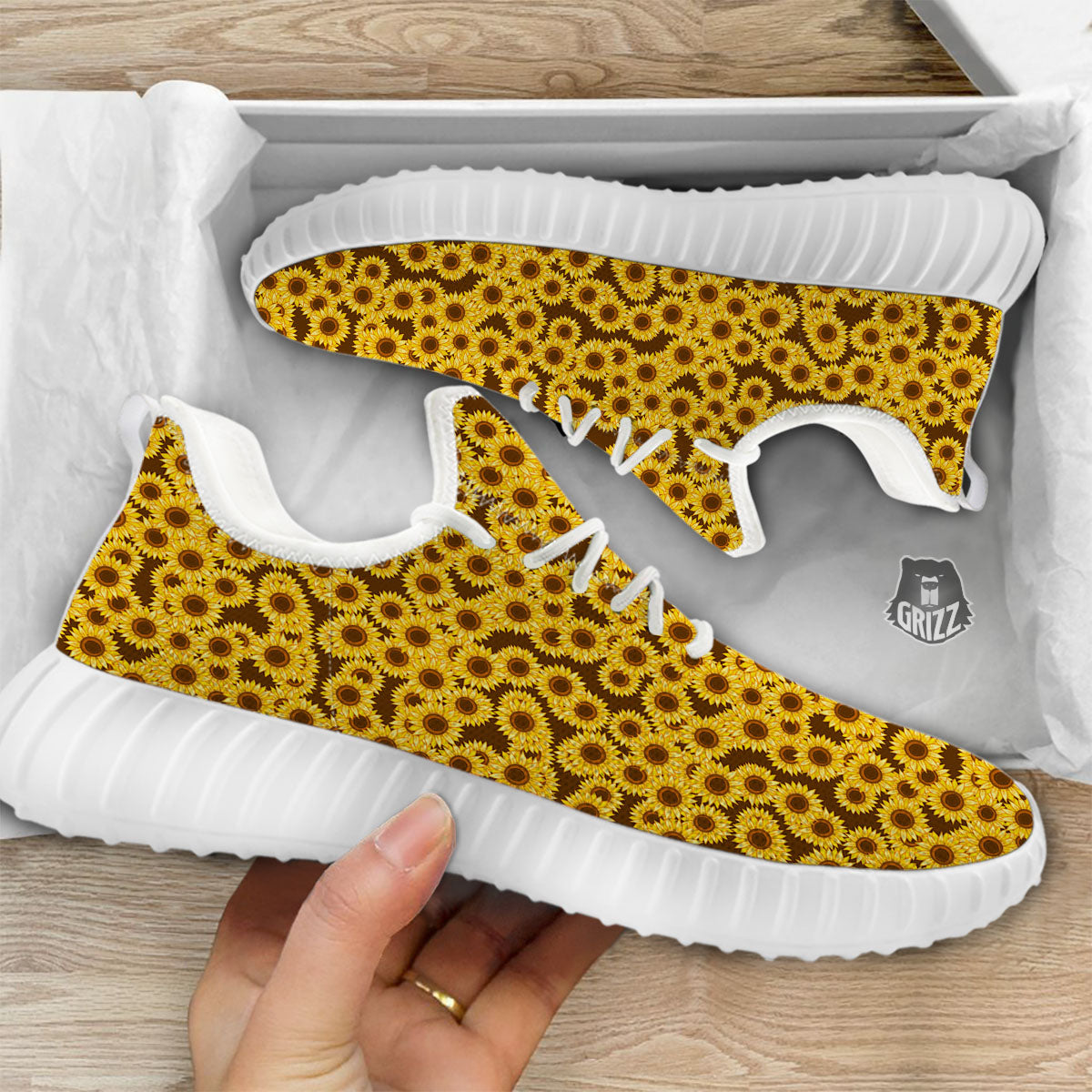 Sunflower Brown Print Pattern White Walking Shoes-grizzshop