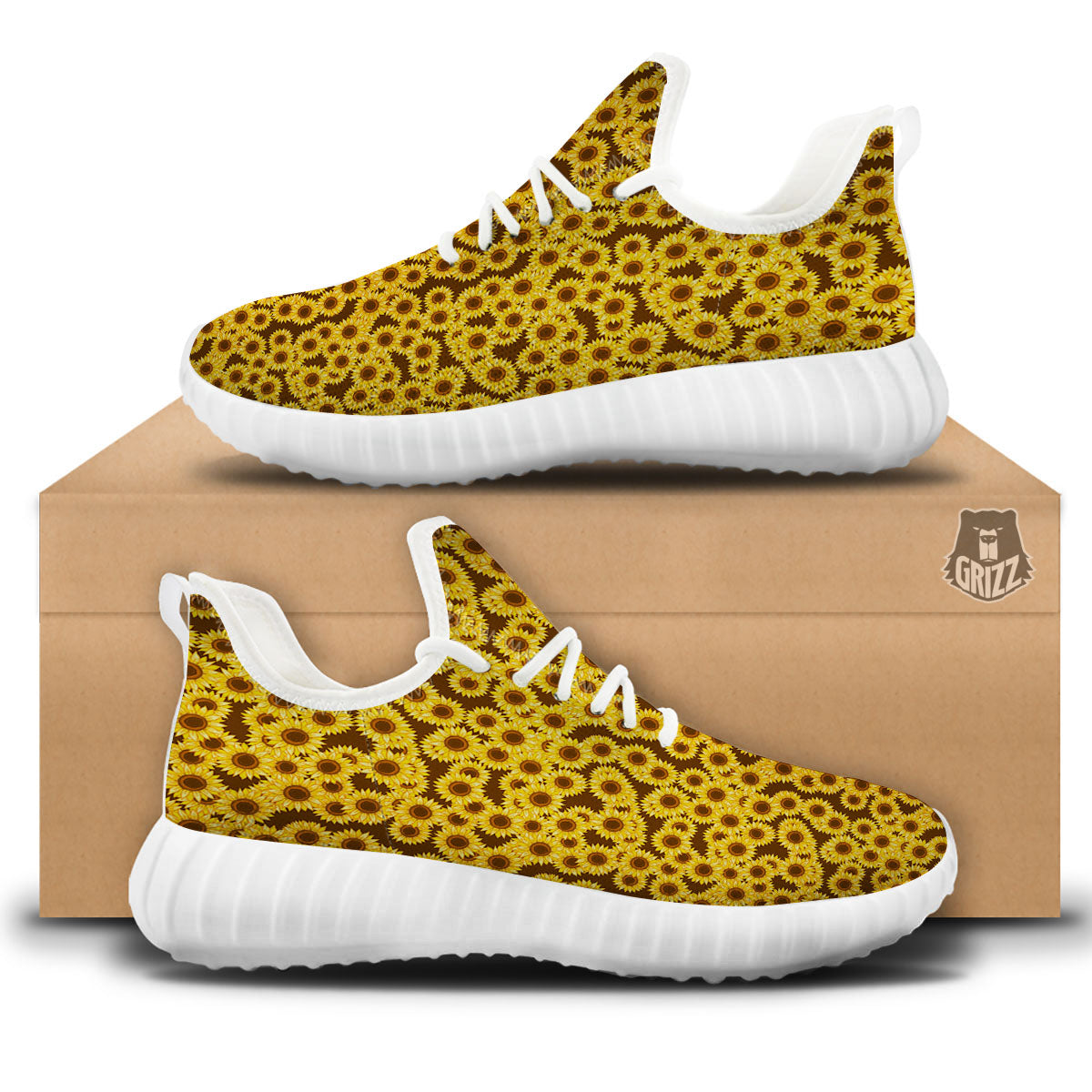 Sunflower Brown Print Pattern White Walking Shoes-grizzshop