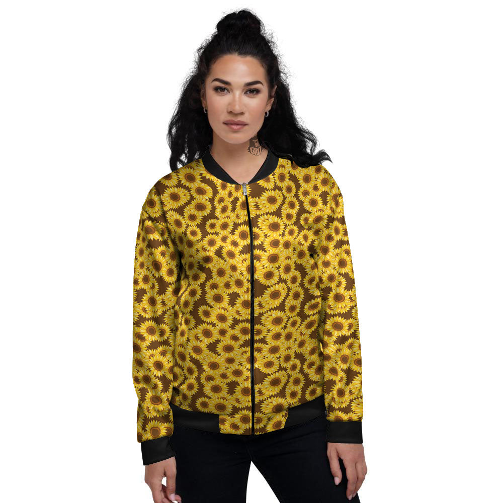 Sunflower Brown Print Pattern Women's Bomber Jacket-grizzshop
