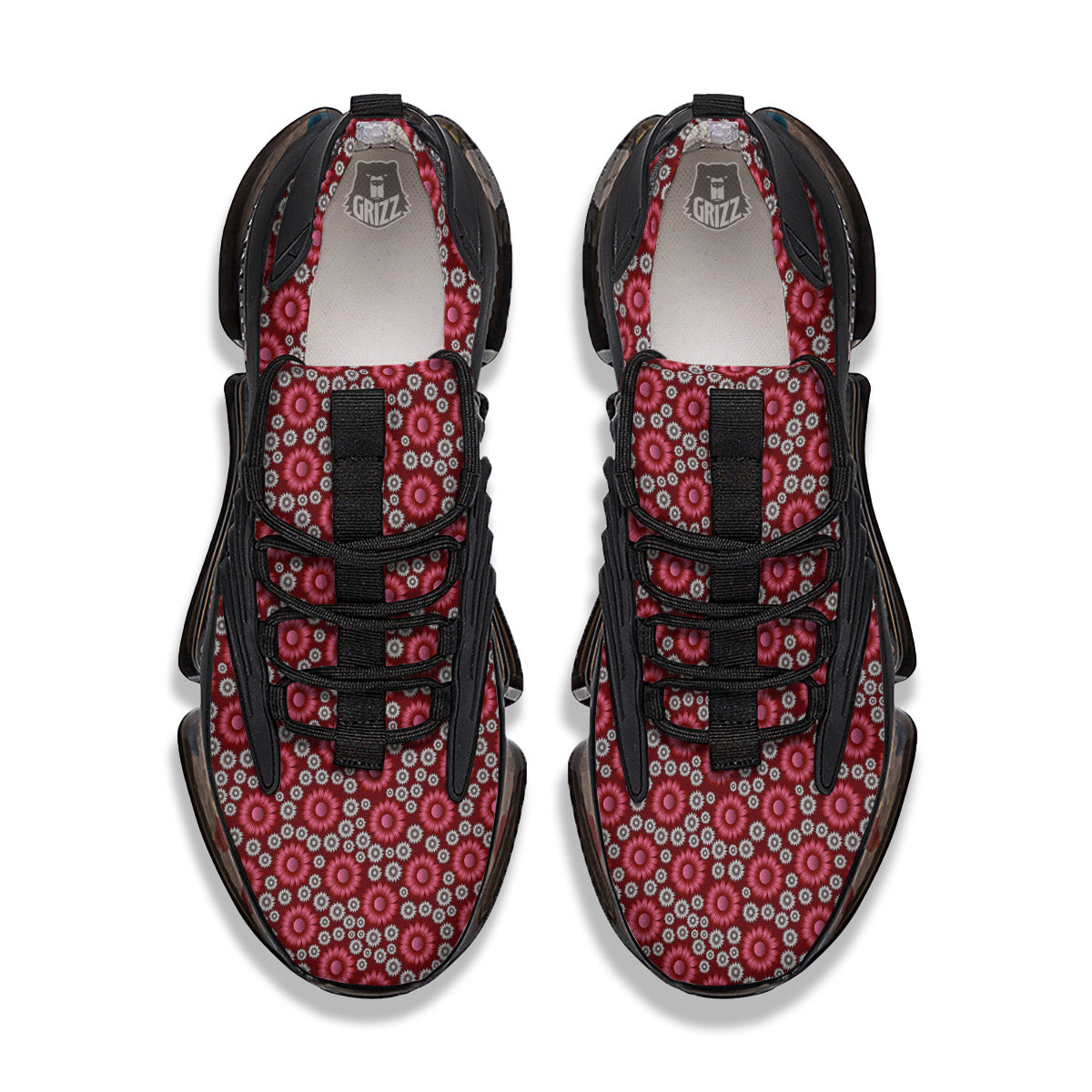 Sunflower Burgundy Print Pattern Black Gym Shoes-grizzshop