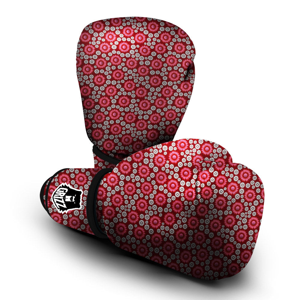 Sunflower Burgundy Print Pattern Boxing Gloves-grizzshop