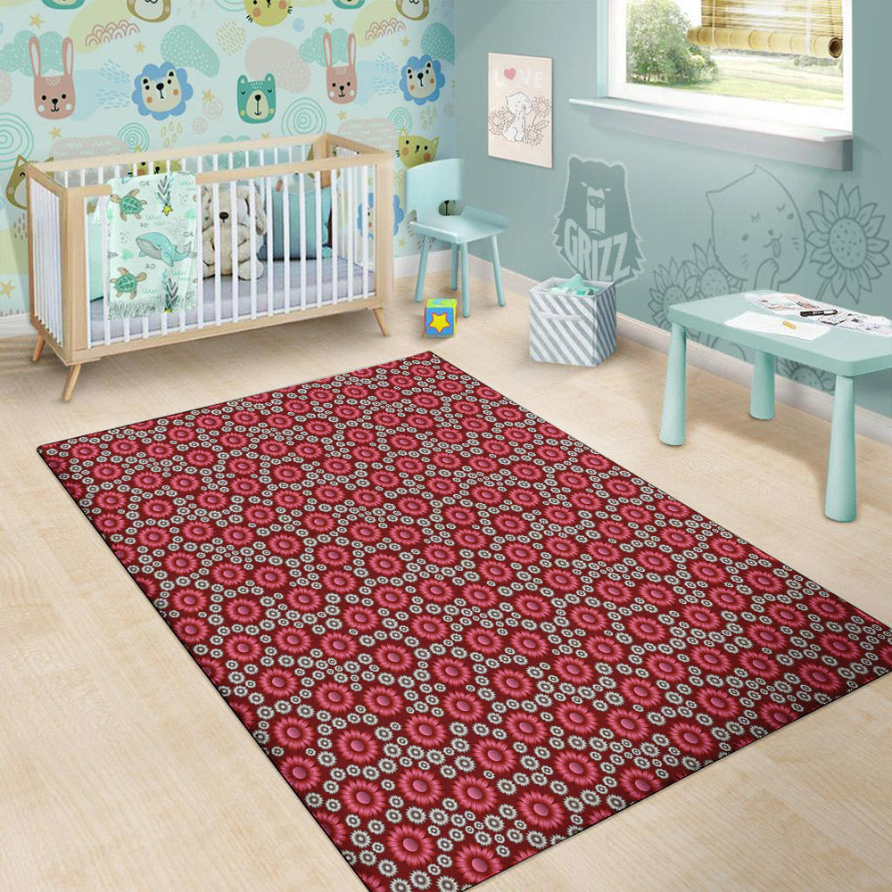 Sunflower Burgundy Print Pattern Floor Mat-grizzshop