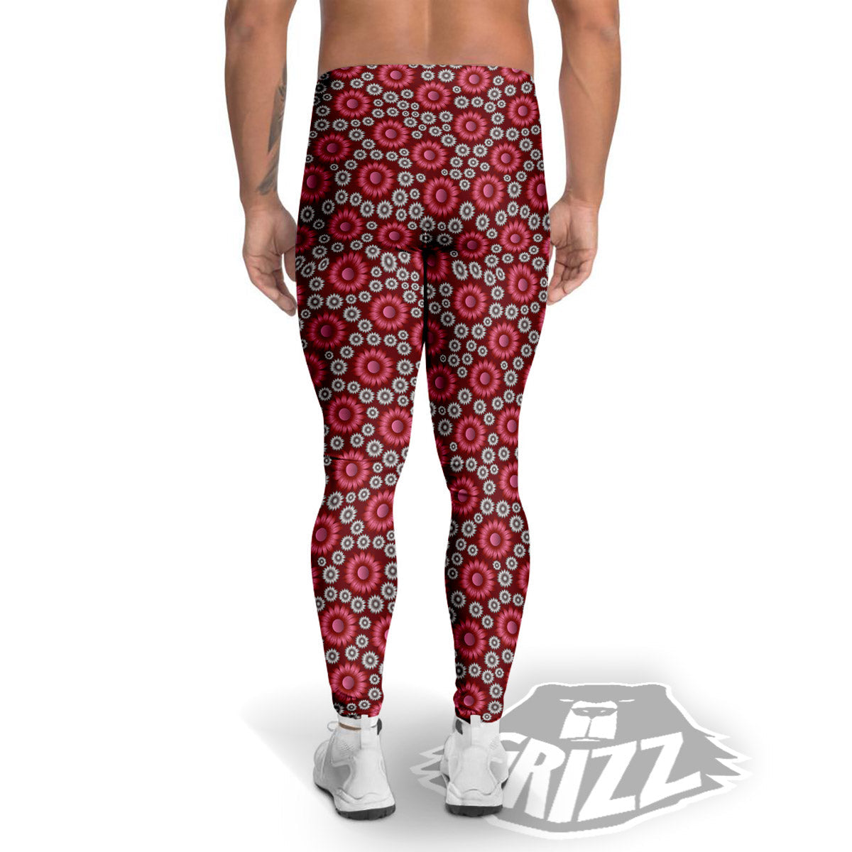 Sunflower Burgundy Print Pattern Men's Leggings-grizzshop