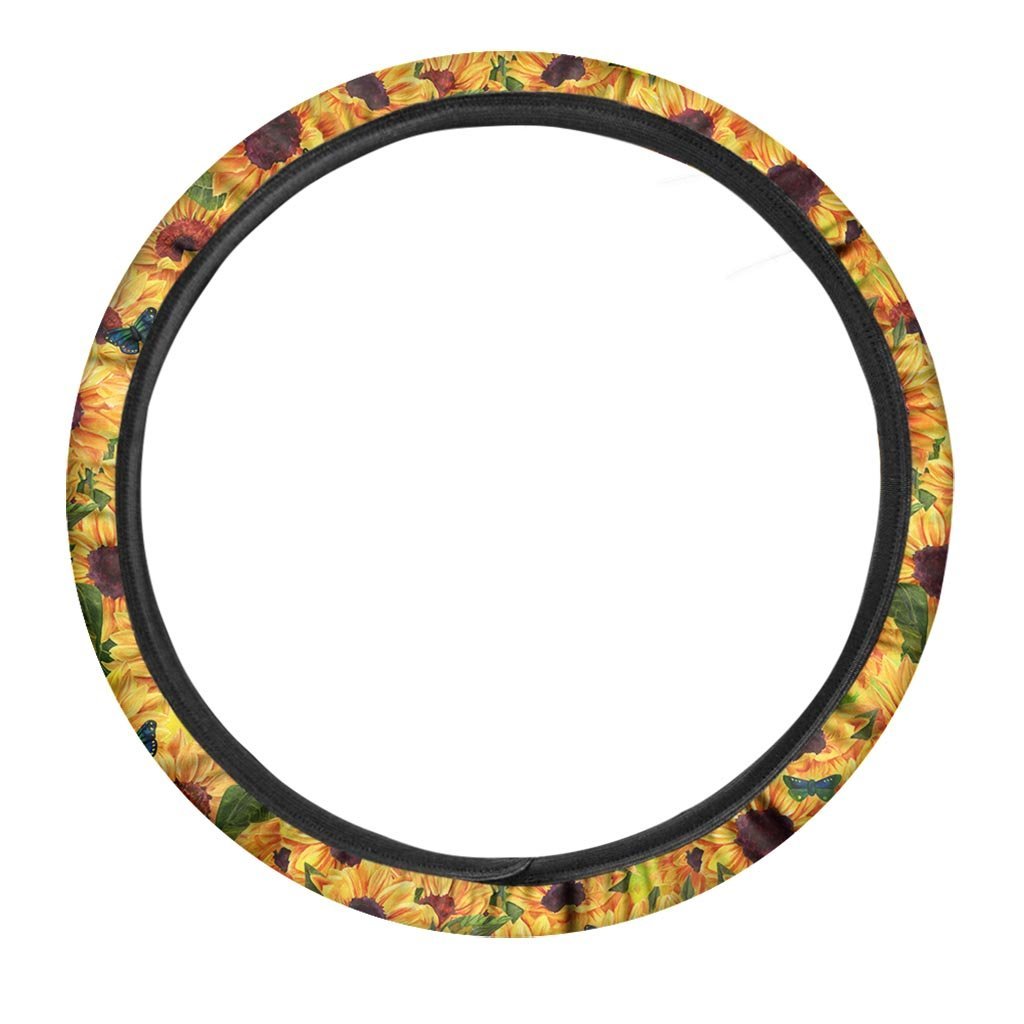 Sunflower Butterfly Steering Wheel Cover-grizzshop