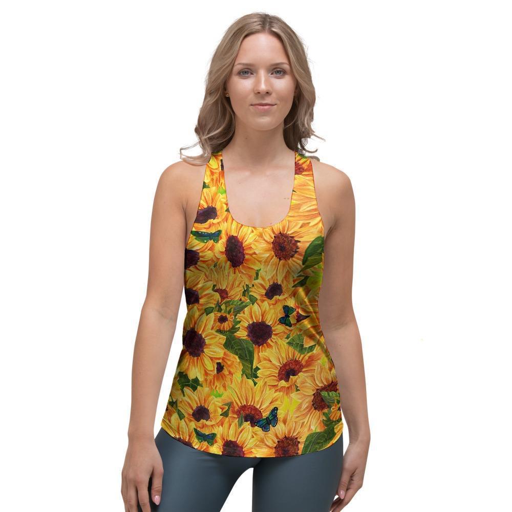 Sunflower Butterfly Women's Racerback Tank Top-grizzshop
