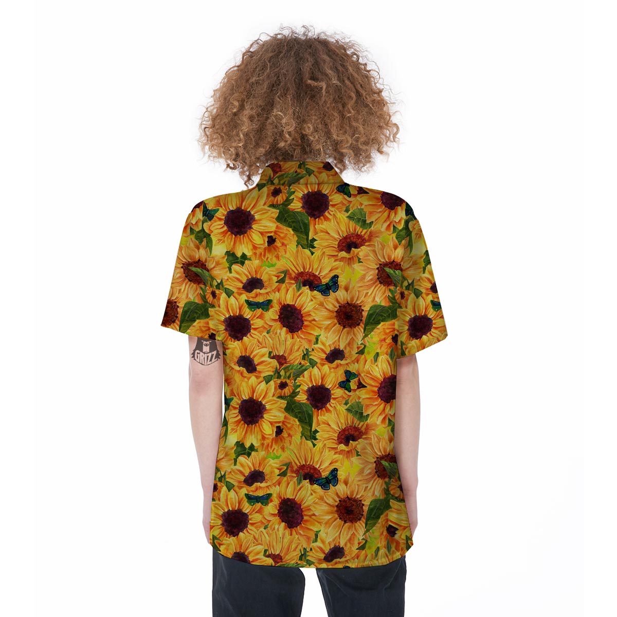 Sunflower Butterfly Women's Short Sleeve Shirts-grizzshop