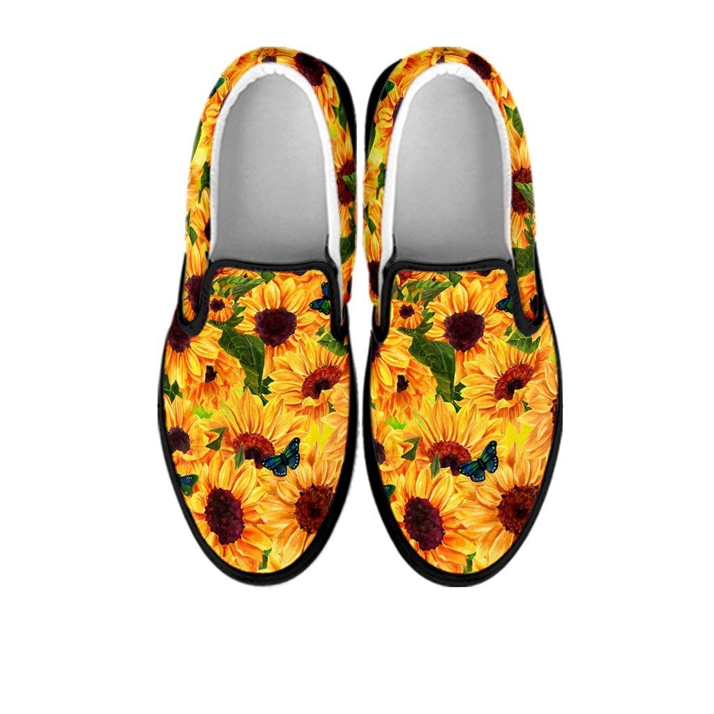 Sunflower Butterfly Women's Slip On Sneakers-grizzshop