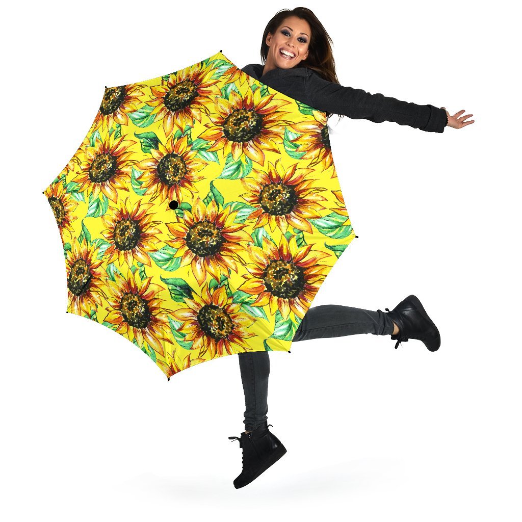 Sunflower Cartoon Pattern Print Automatic Foldable Umbrella-grizzshop