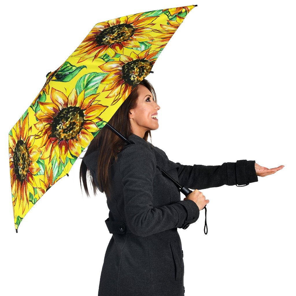 Sunflower Cartoon Pattern Print Automatic Foldable Umbrella-grizzshop