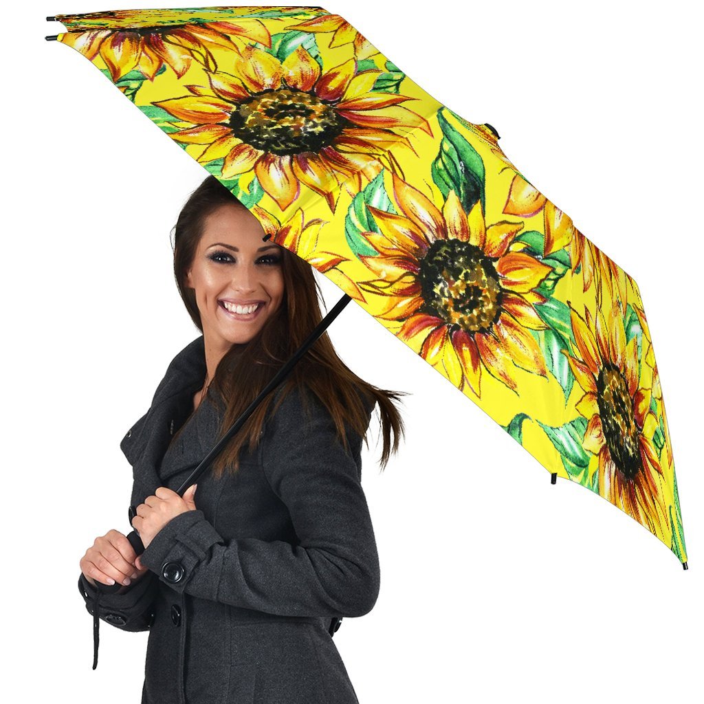 Sunflower Cartoon Pattern Print Automatic Foldable Umbrella-grizzshop