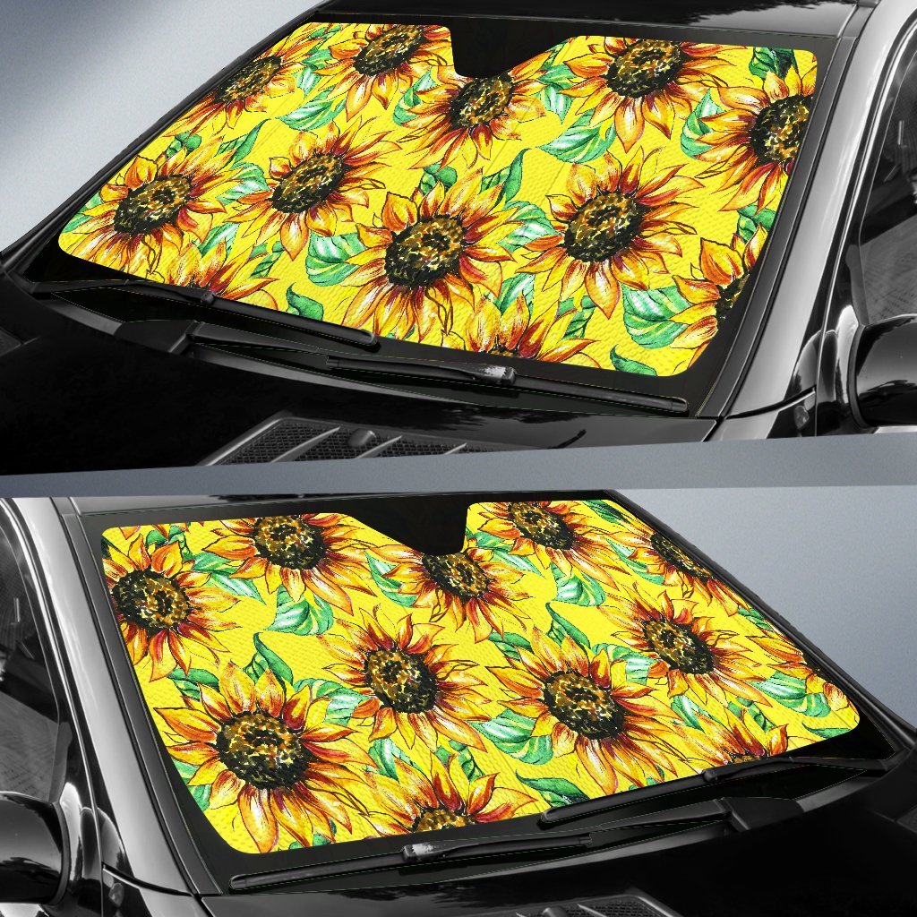 Sunflower Cartoon Pattern Print Car Sun Shade-grizzshop
