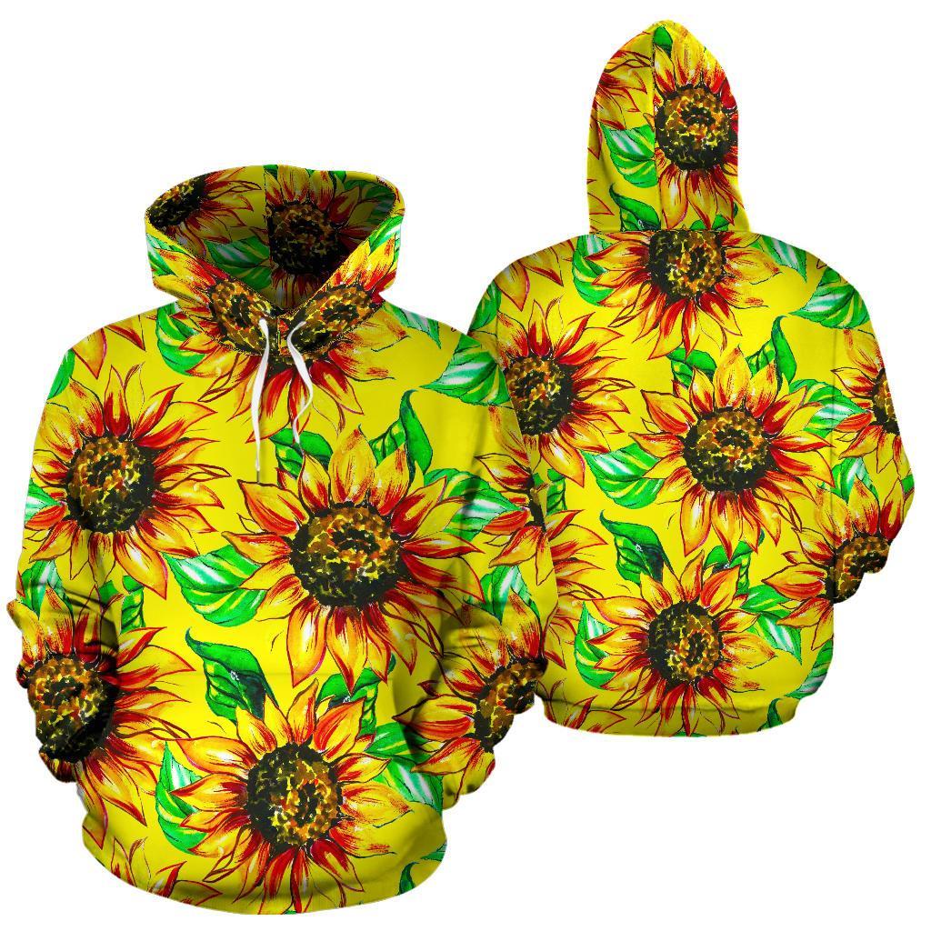 Sunflower Cartoon Pattern Print Men Women Pullover Hoodie-grizzshop